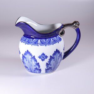 Bombay Company Grace Pattern Creamer Blue Scrolls & Leaves Platinum Trim 8 oz